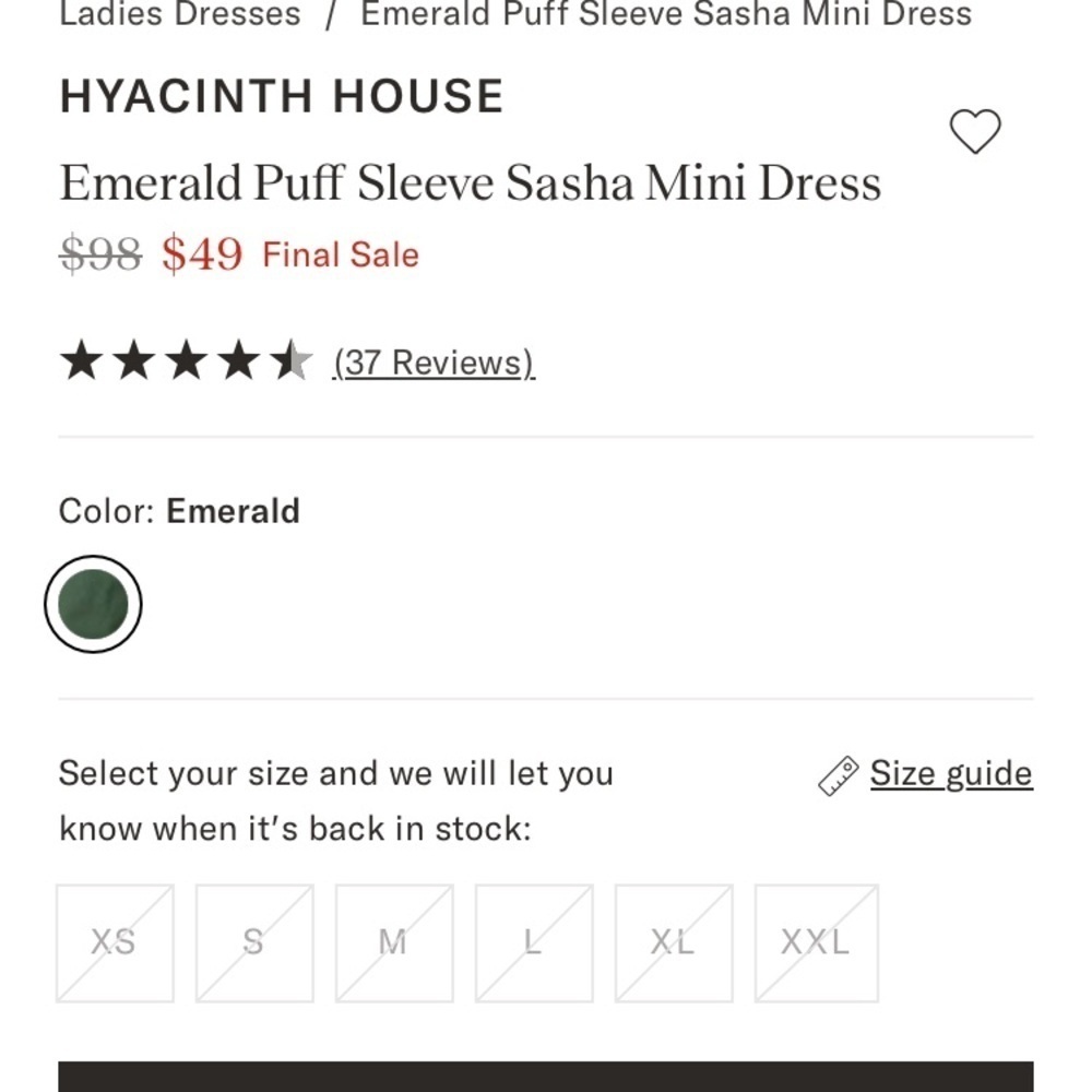 Hyacinth House emerald green puff sleeve Sasha mini dress. Size Large - Picture 10 of 10